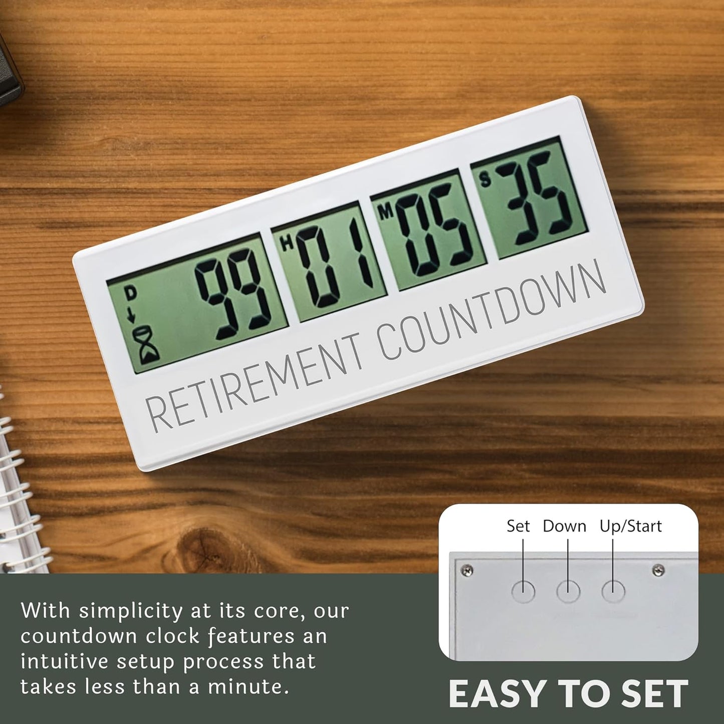 Retirement Countdown Clock - Up to 999 Days LCD Digital Timer - Easy to Set and Read Retirement Countdown Timer - Large Display Timers - Reusable for Wedding, Pregnancy Countdown & More